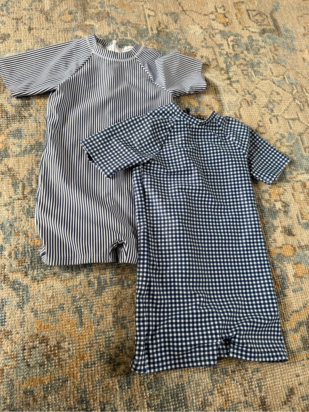 Navy Blue Striped and Gingham Baby swimsuits- Set of 2